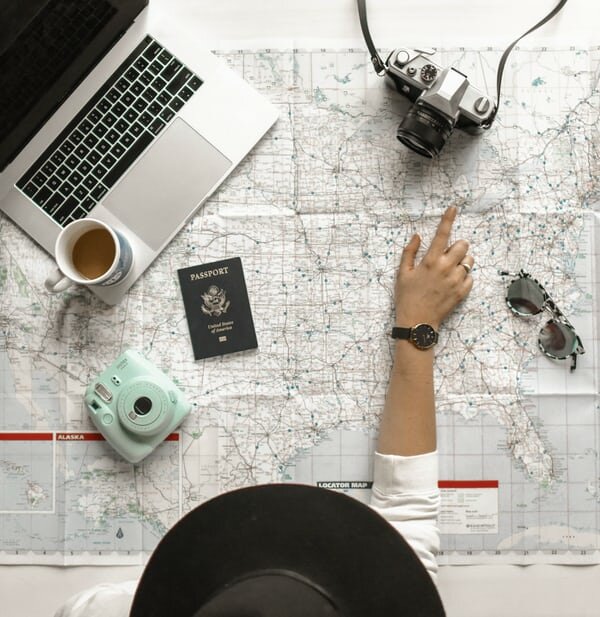 traveler map and passport