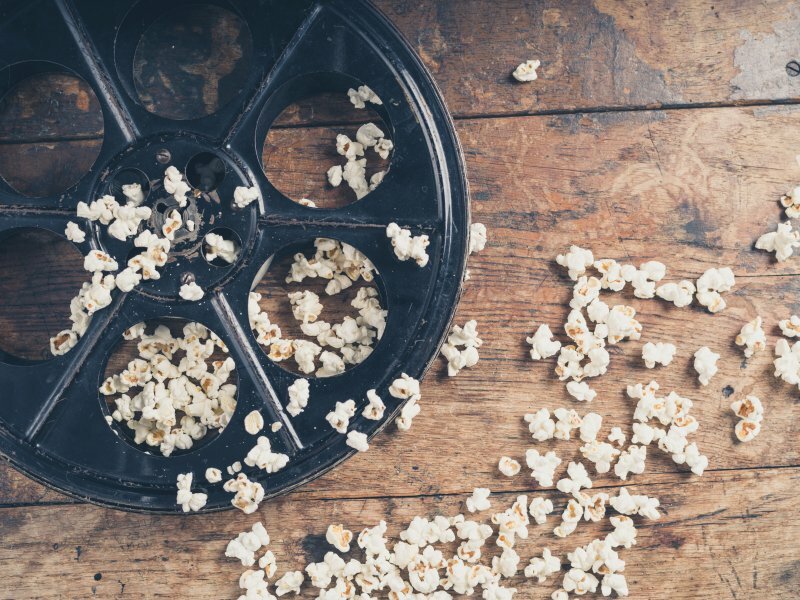movie reel and popcorn