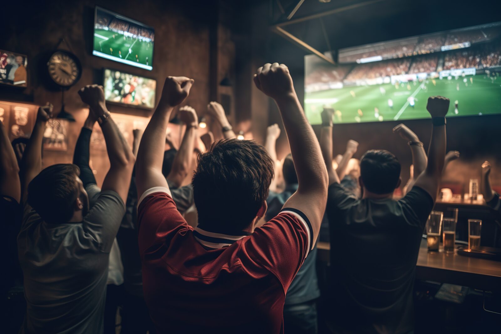 Euphoric soccer fans watching live game in pub 2024/01/AdobeStock_615960817.jpeg 