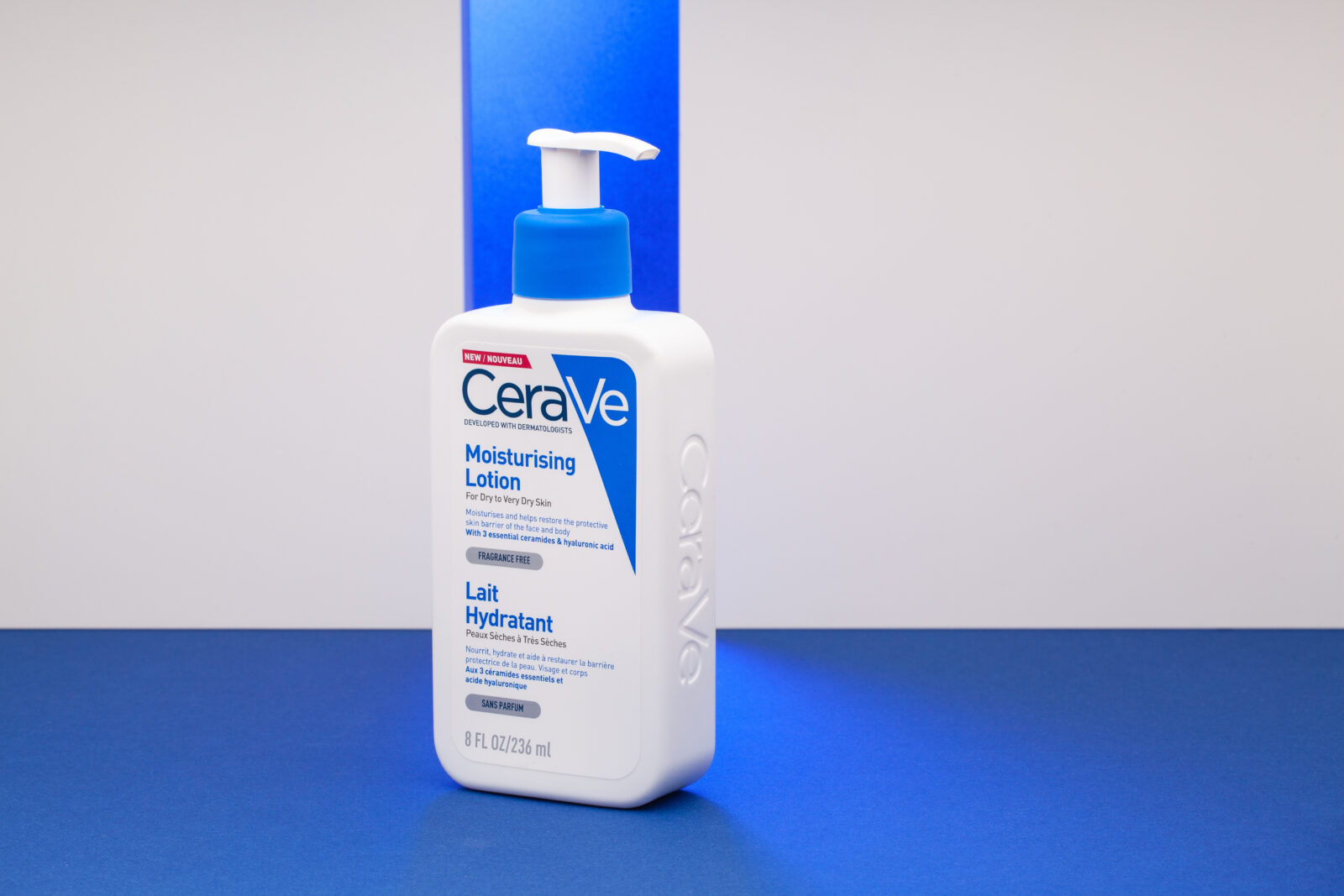 Prague,Czech Republic - 22  March,2021: CeraVe Daily Moisturizing Lotion on the blue table. It is a lightweight, oil-free moisturizer that helps hydrate the skin and restore its natural barrier. 2024/02/AdobeStock_428535337_Editorial_Use_Only.jpeg 