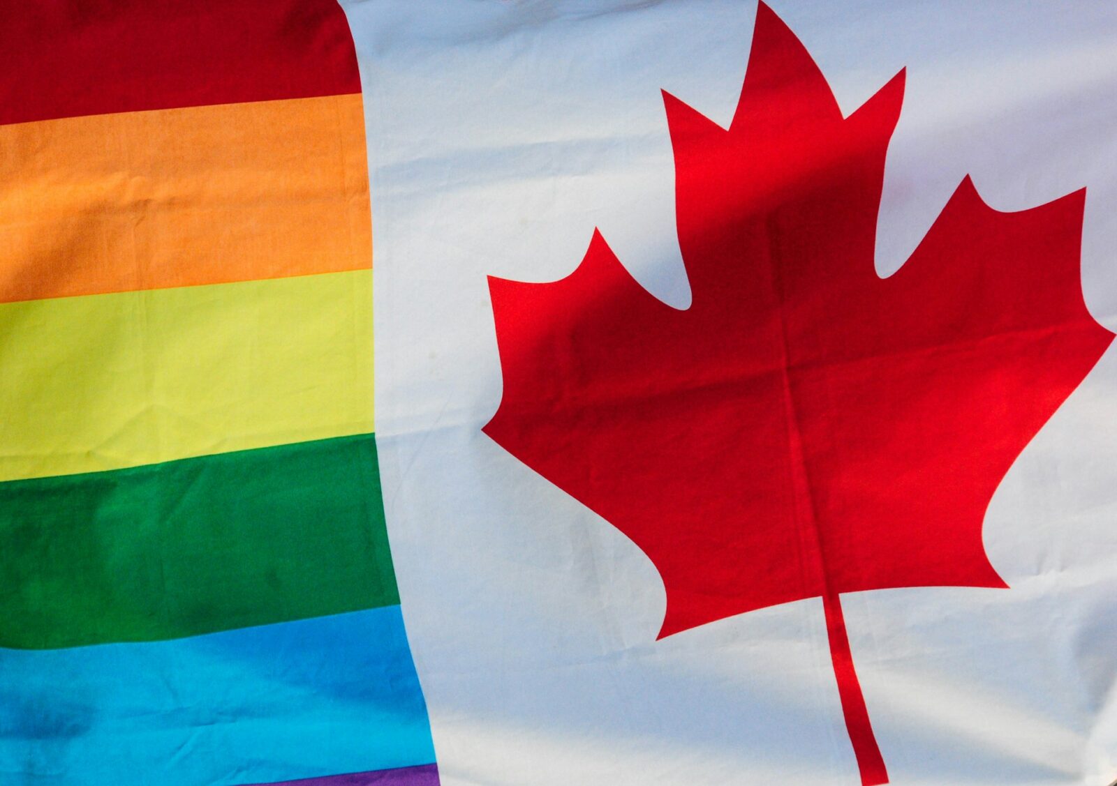 White canada flag and Rainbow flag