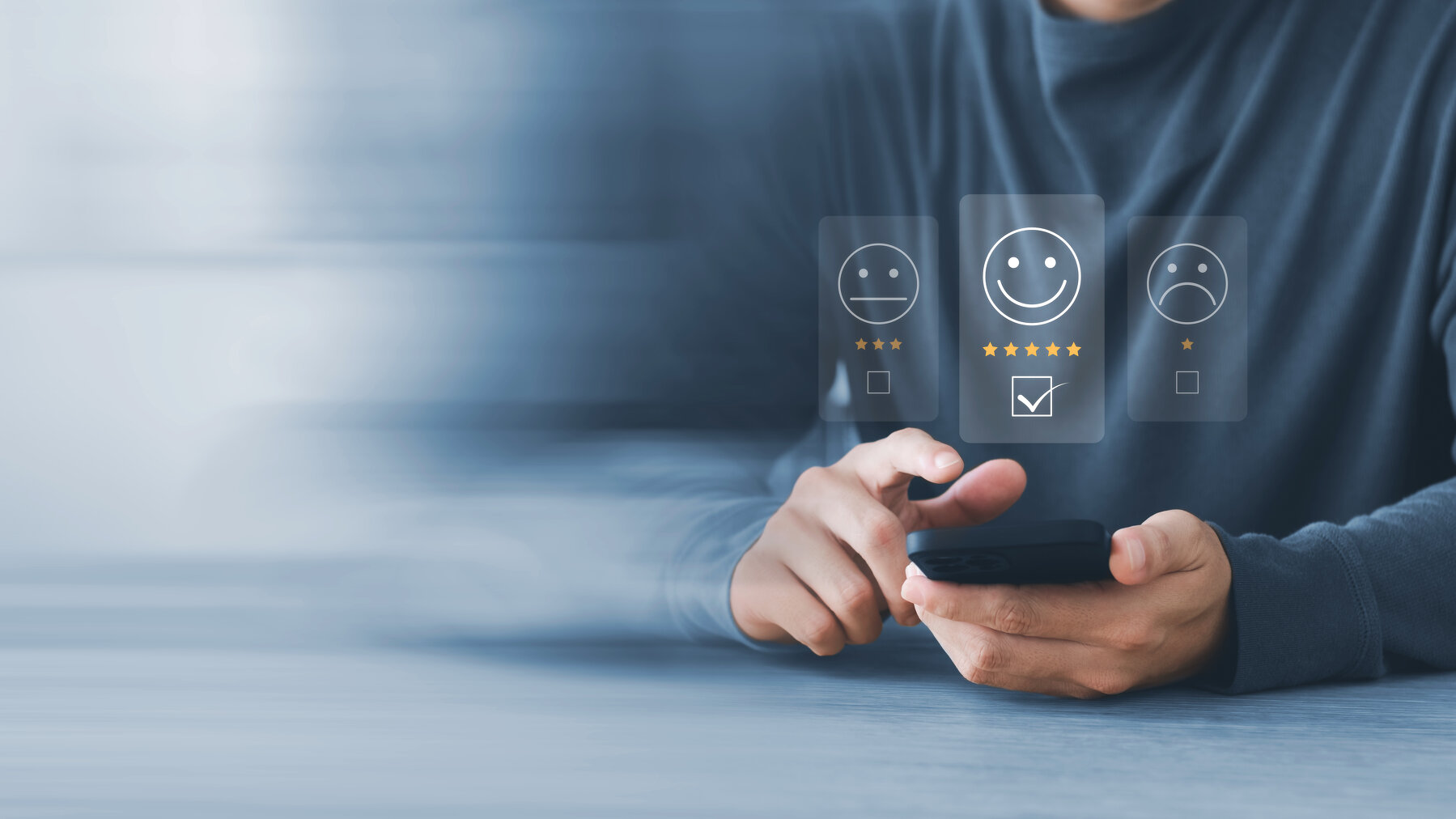 User give rating to service experience on online application, Customer review satisfaction feedback survey concept, Customer can evaluate quality of service leading to reputation ranking of business.