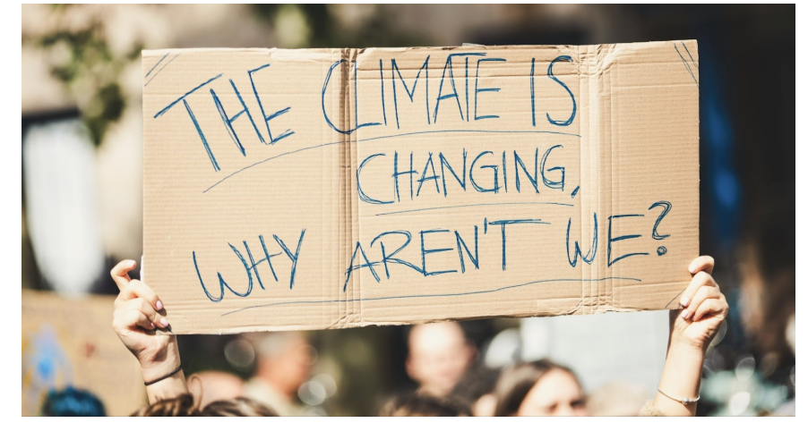 Someone holding sign that says the climate is changing why aren't we?