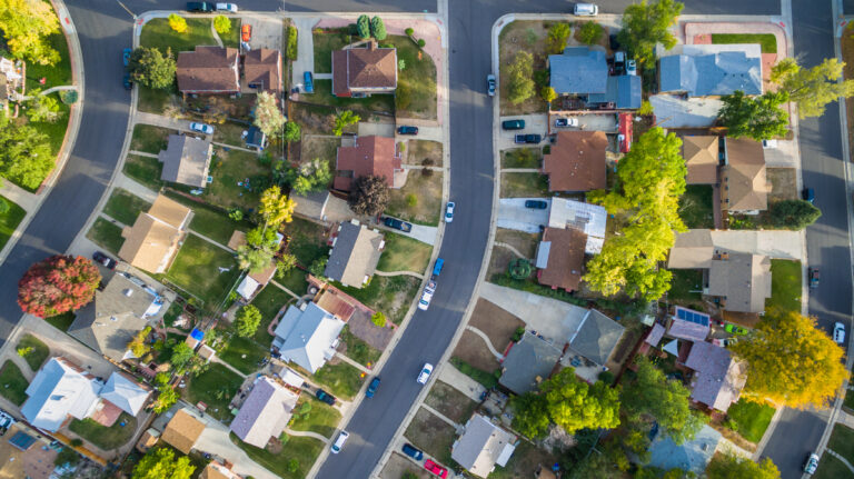 An aerial view of residential neighborhood