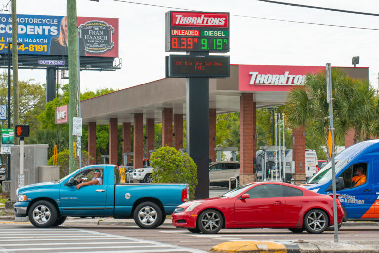 Cars outside a gas station
