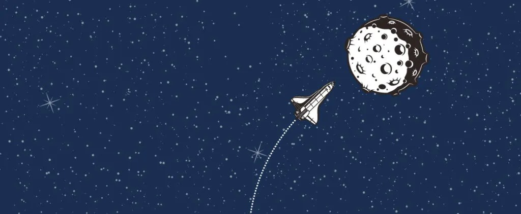 Illustration of a rocket flying to moon